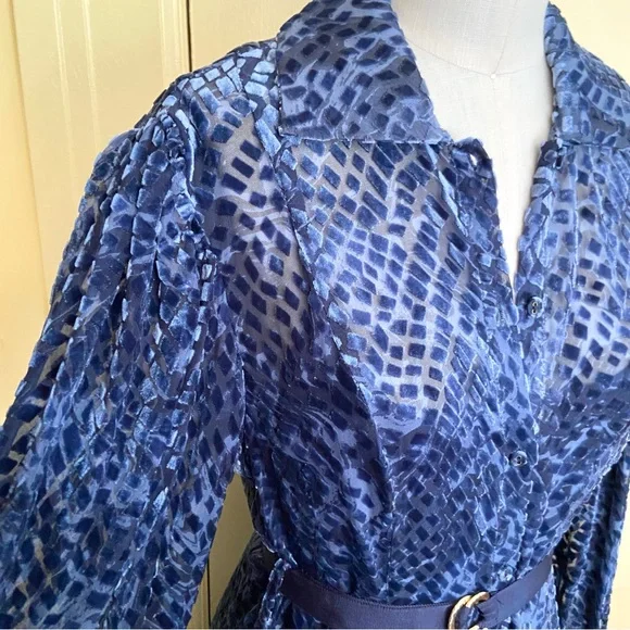 💔SOLD $890 Ulla Johnson Thalia Blue Velvet Shirt Dress Size 2 NWT - Picture 12 of 16